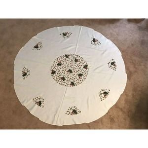 2 - 67" Round Vintage Cutwork Christmas Tablecloths (White w/ Red/Green) A1-2